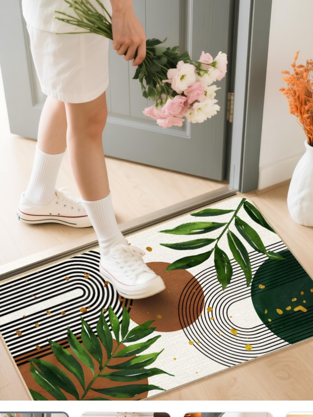 LADOCK Boho Mid-Century Modern Accent Mat - Geometric & Tropical Palm Leaf New